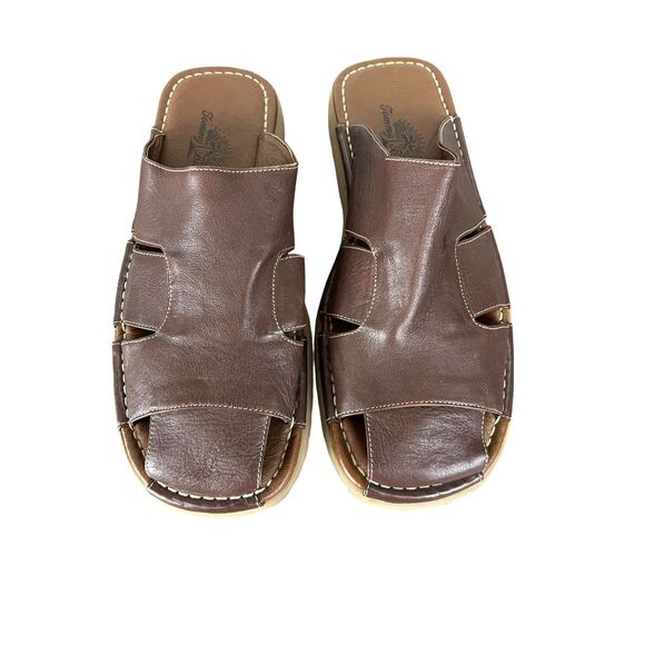 NWT Tommy Bahama Men's Beach Slide Closed Toe Sandals Espresso Brown Premium Lea - Picture 2 of 8